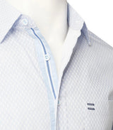 Printed Light Blue Short Sleeve Button Down Shirt