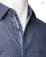 Printed Blue Short Sleeve Button Down