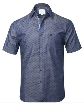 Printed Blue Short Sleeve Button Down