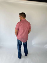 Red Linen Woven Button Down Short Sleeve