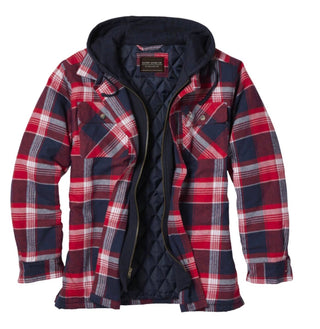 Silver Jeans Co - Red/Navy Hooded Plaid Shirt Jacket with Quilted Lining