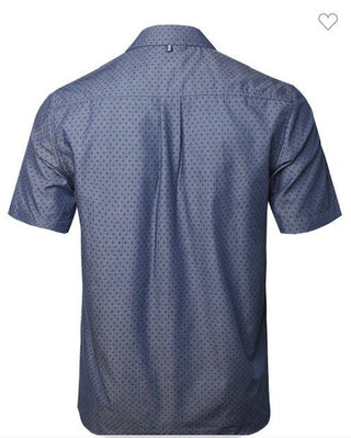 Printed Blue Short Sleeve Button Down