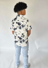 Black and White Floral Button Down Short Sleeve