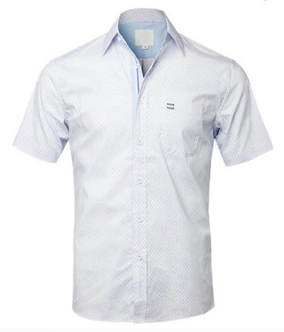 Printed Light Blue Short Sleeve Button Down Shirt